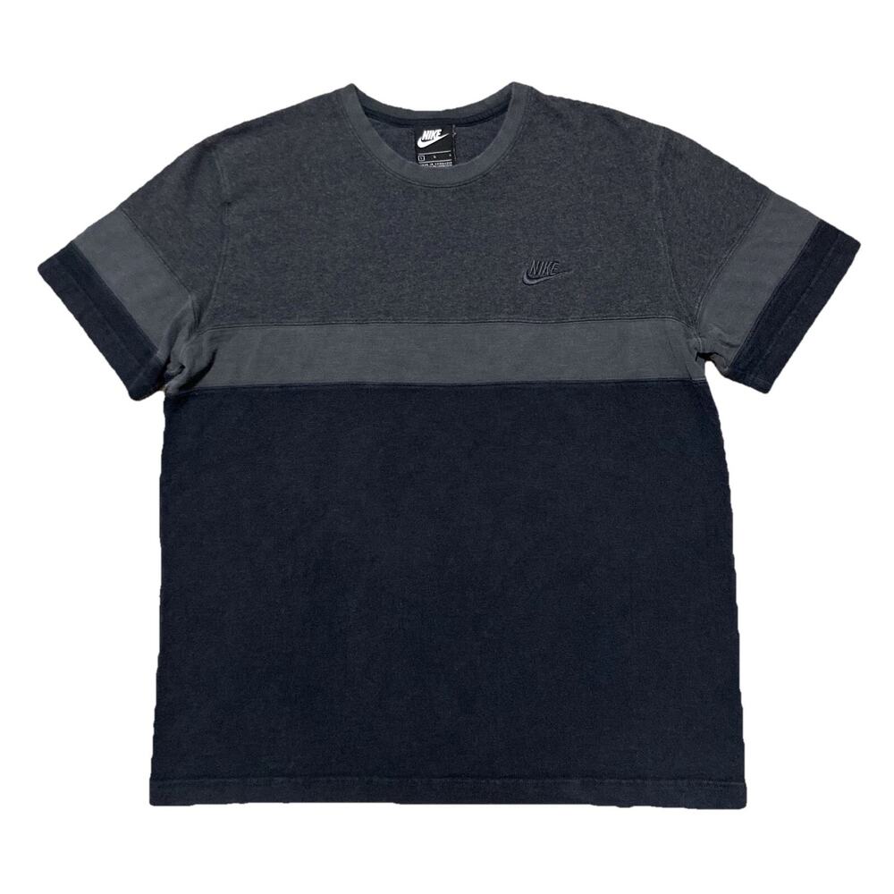 Nike Sportswear Short-Sleeve T-Shirt Gray Black Tonal Color Block Striped Mens L
